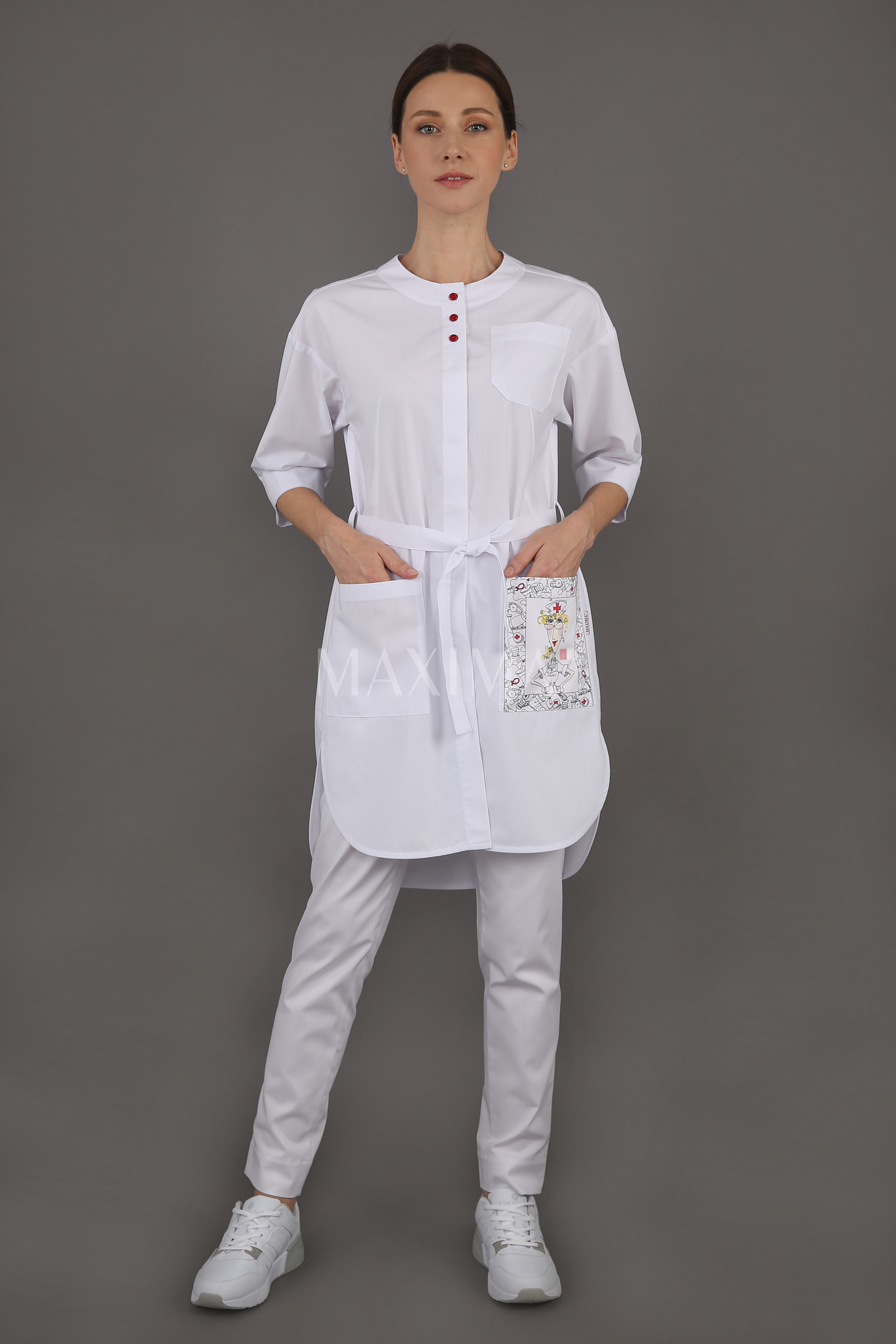 Женский медицинский халат-рубашка "Нэнси" с принтом